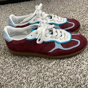 Burgundy and Light Blue Sneakers